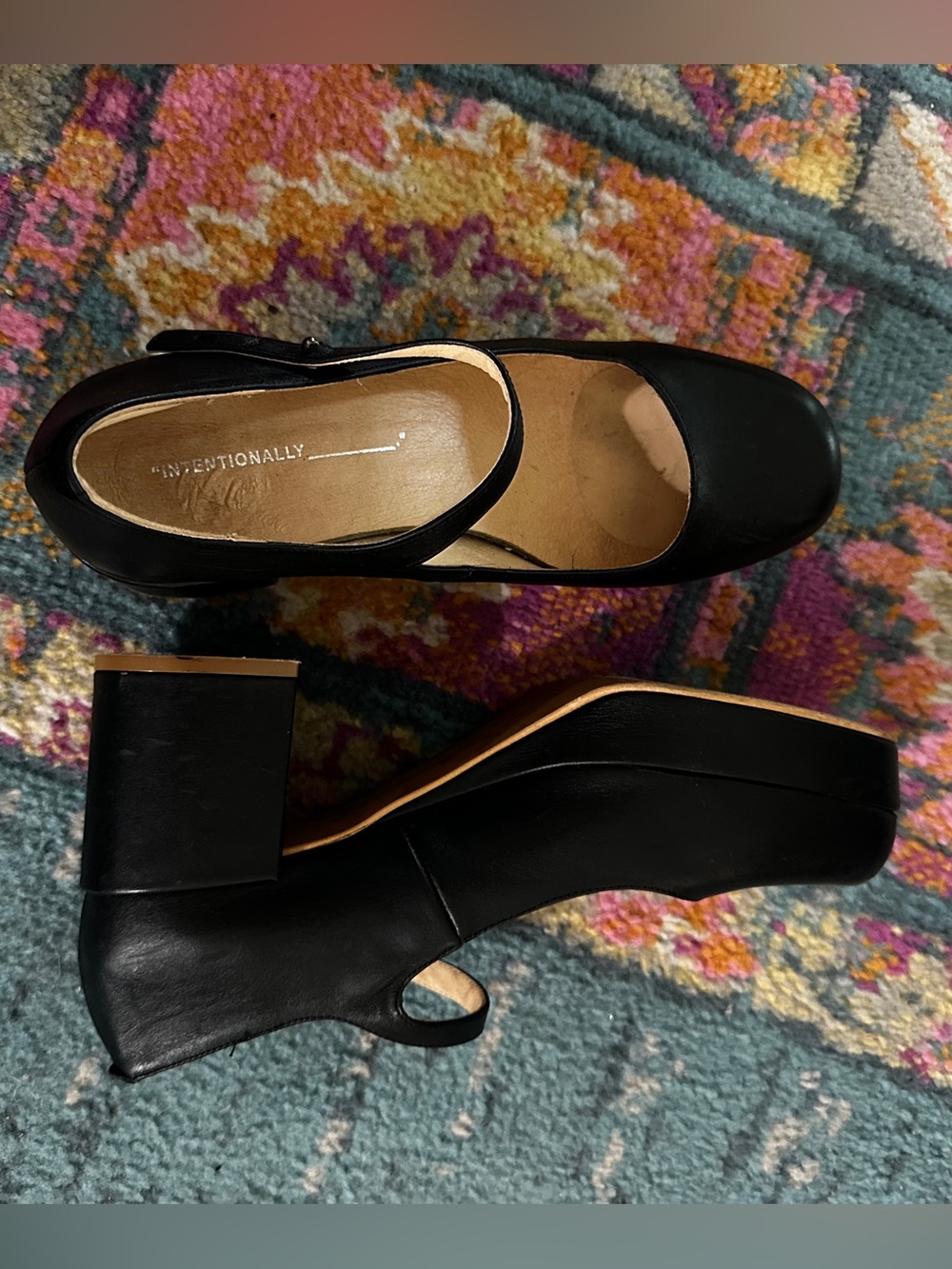 INTENTIONALLY BLANK Black Leather Platform Mary Jane Heels